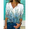 HNXC Women's Fashion Casual Autumn Winter Floral Print Long Sleeve V-Neck Blouses & Shirts