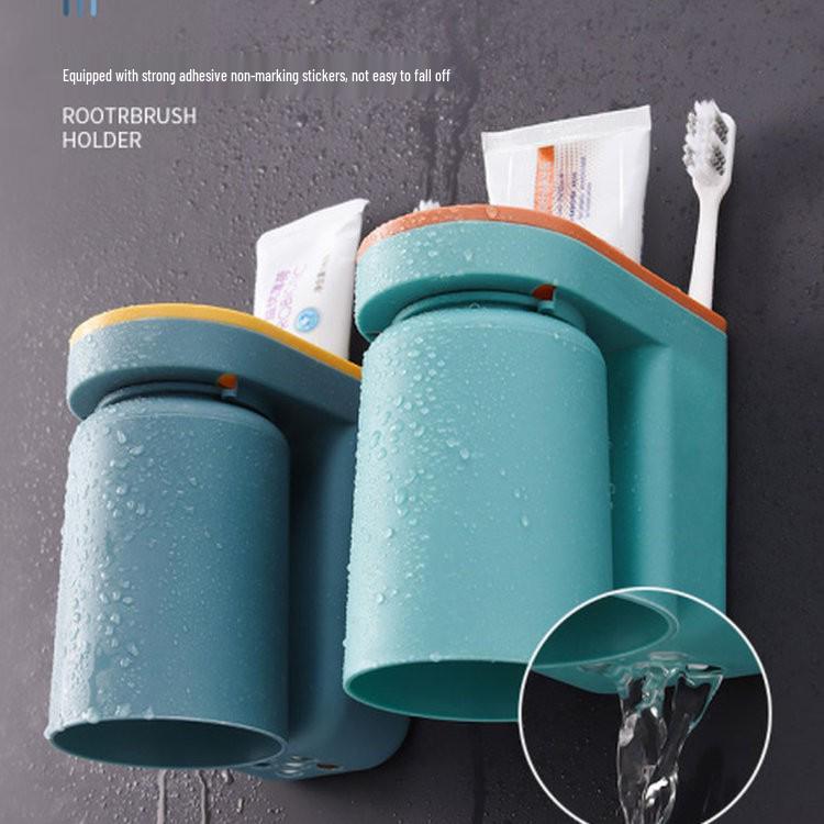 Wall-Mounted Toothbrush & Mouthwash Holder Set with Cup - Punch-Free Bathroom Storage Box