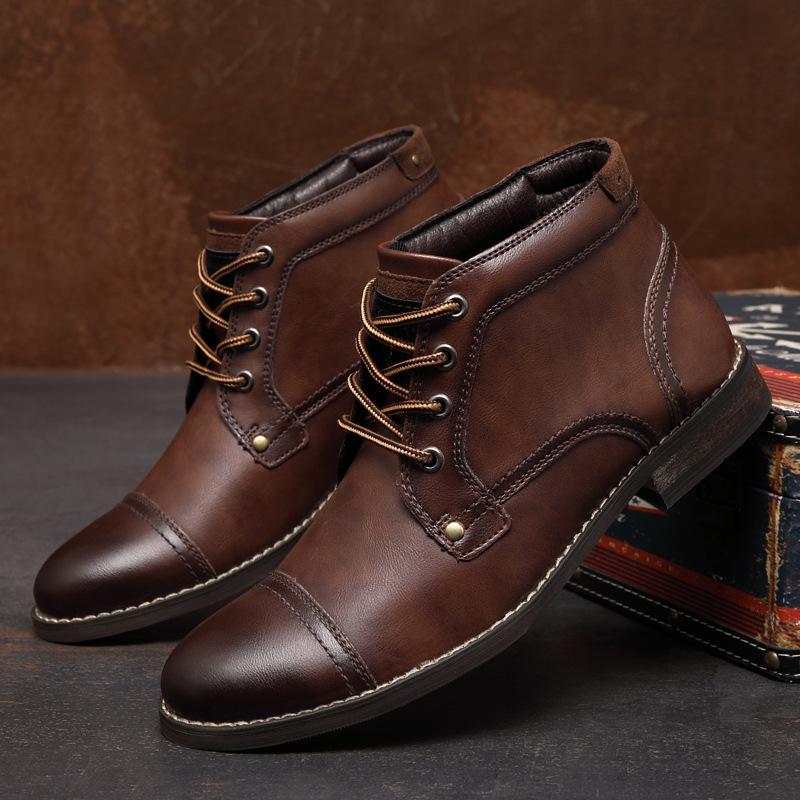 Fashion Handcraft Retro Men Leather Boots 2024 New Autumn Men Shoes Big Size 38 46 Casual British Basic Men Western Boots S98