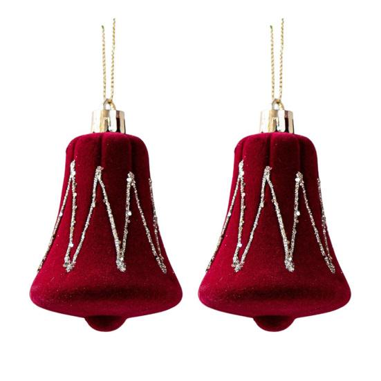 

2 шт. Бархатные рождественские украшения Небьющиеся Блестки Пайетки Флокированная Колокольчик/Леденец/Сосулька Подвесное украшение для рождественской елки Праздничный декор E