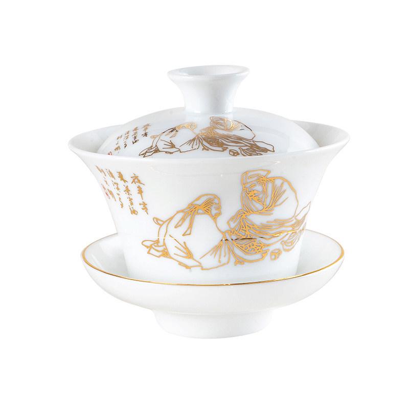 Chaozhou Blue and White Porcelain Gongfu Tea Set: Gaiwan, Mini Tea Cup, and Bowl
