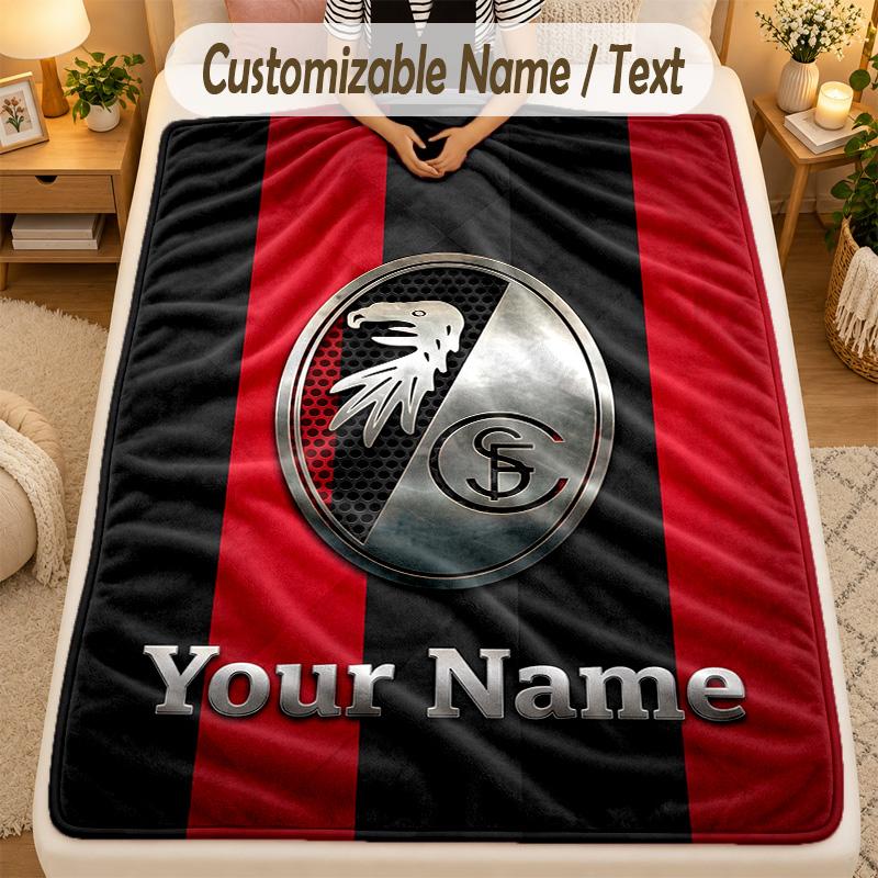 Flannel BlanketSC Freiburg FC Custom Name Text Personalized Soft Warm Throw Blanket Home Decor Gift
