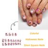 24pcs Press On Nails Halloween Short Square Nails Ears Ghost Pumpkin Balloons Halloween Elements False Nails Finished Wearable Nails Holiday Manicure