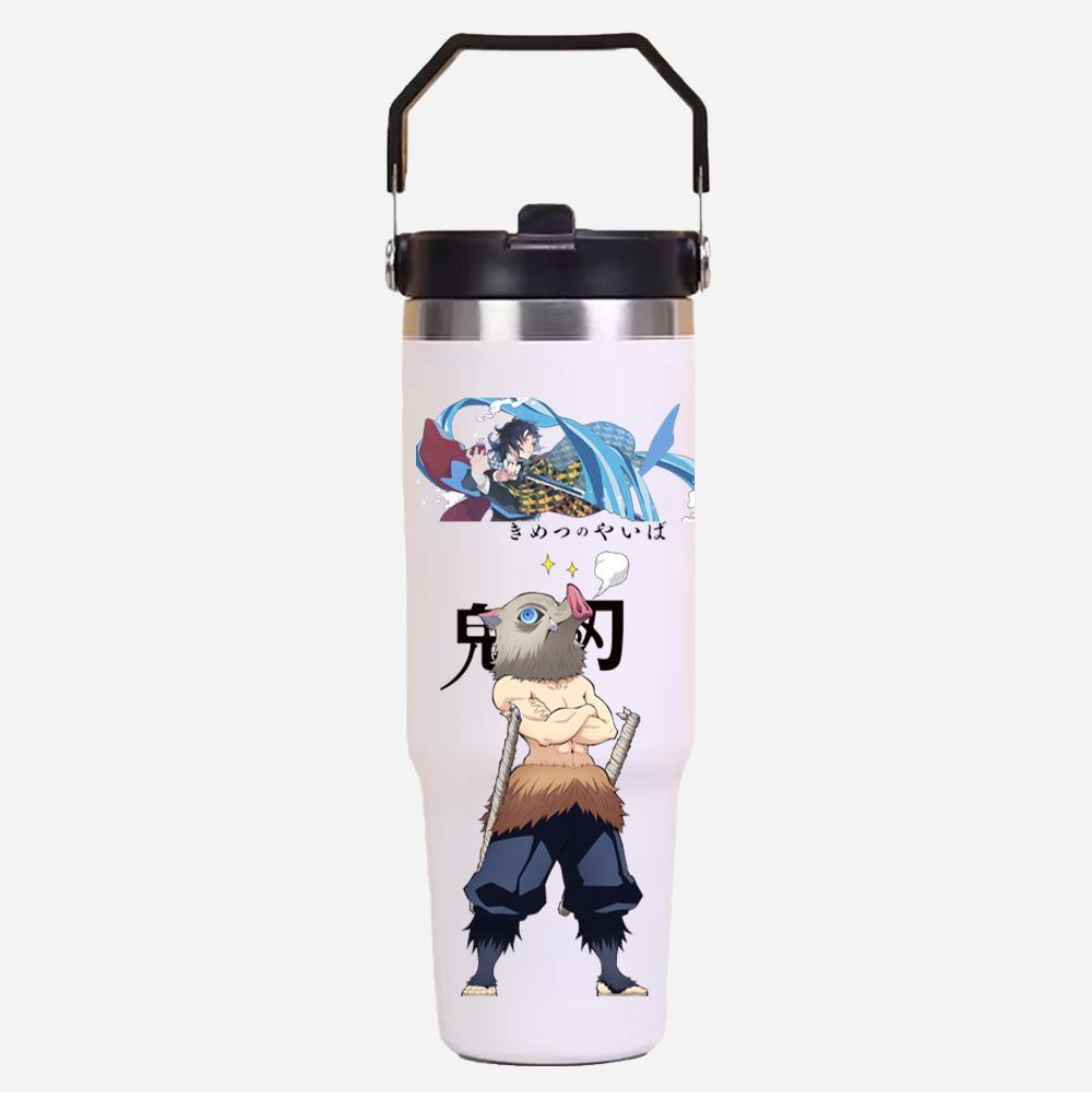 30oz Anime Demon Slayer Printed Simple Solid Color Stainless Steel Thermos Water Cup Thermal Insulation Cold Ice Cup Kid Gift