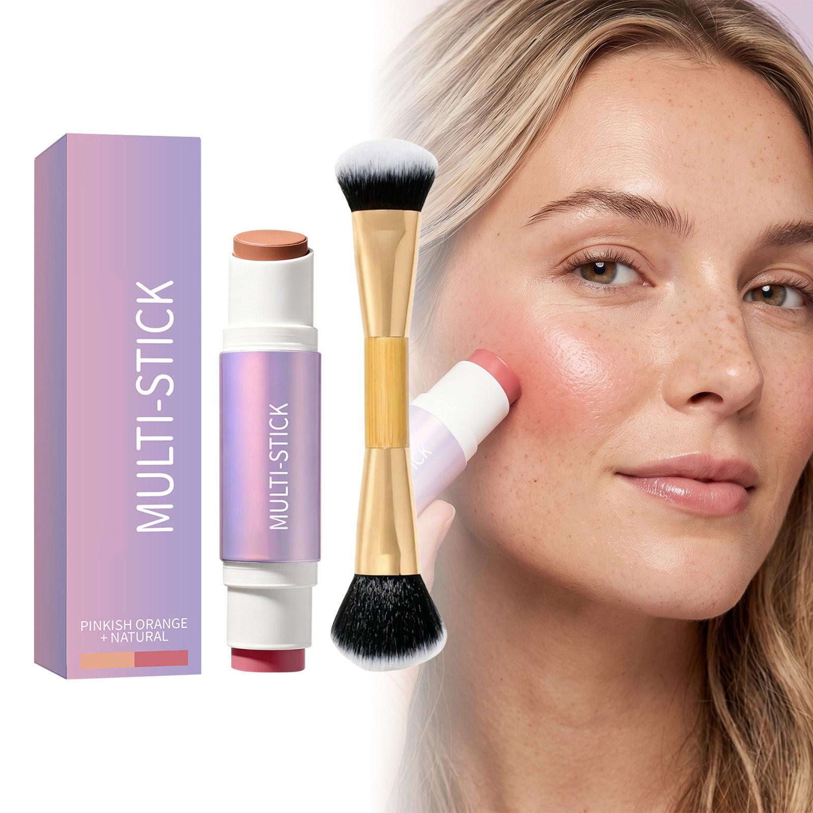 Contouring brush, blush contouring, multi-effect contouring cream with brush, pinkish-orange + natural color one size