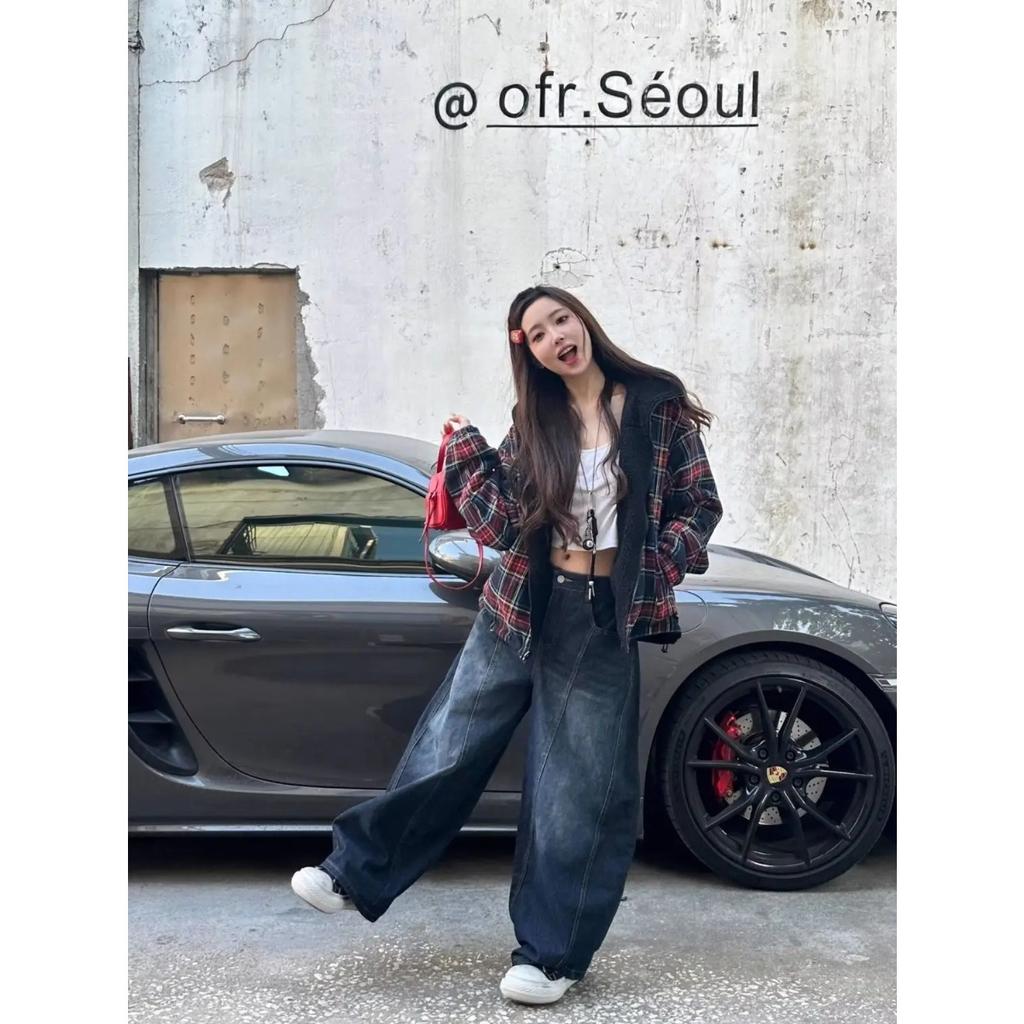 BeatStreet Stylish Chic Elegant Embroidered Patchwork Jeans Women Vintage Washed Draping Denim Straight Loose Fit Slimming Versatile Pants