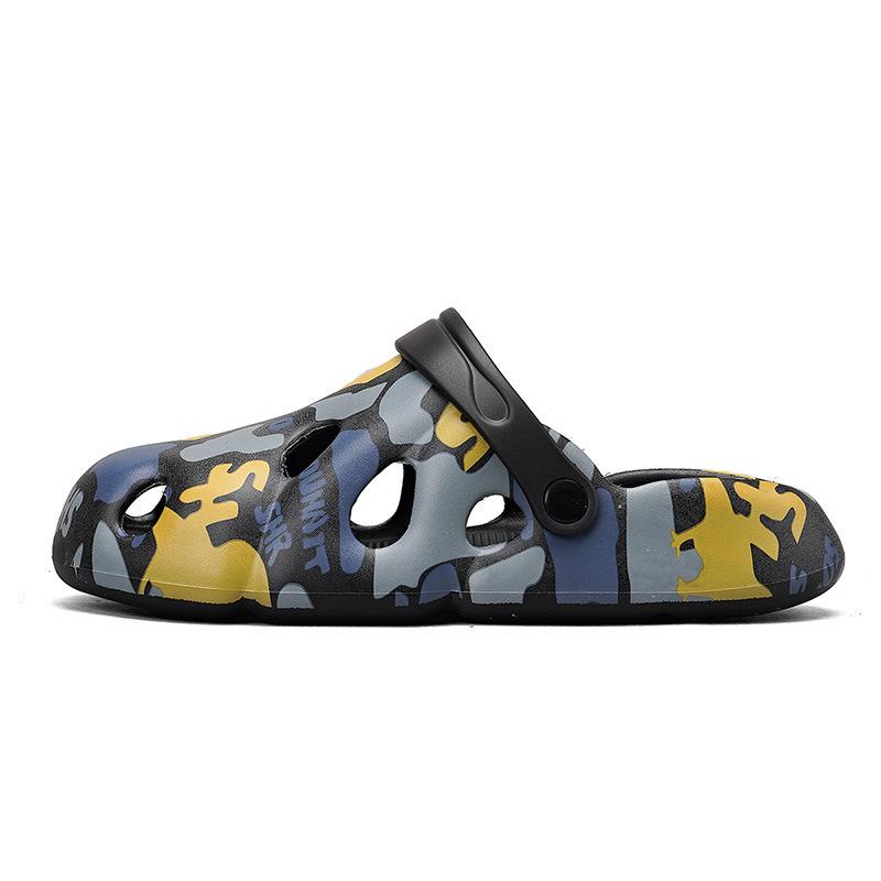 

2024 літні нові чоловічі туфлі з дірками, підлітки носять пляжне взуття, один черевик і два носять великі круті тапочки на товстій підошві 44-45 чорний