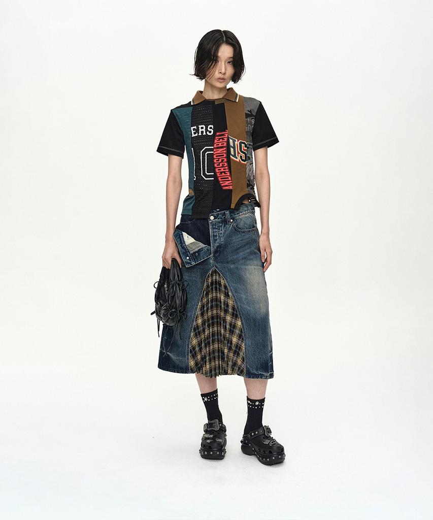 Andersson Bell Pleats Combo Flipped Denim Skirt Apa887W(Blue)