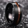 Fashion 8mm Black Men Stainless Steel Rings Black Brushed Koa Wood Rings for Men Women Wedding Engagement Jewelry Birthday Gifts