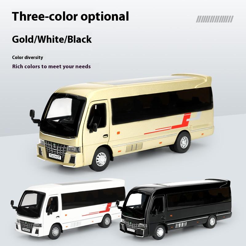 1/32 Scale Toyota Coaster Luxury Business Car Alloy Metal Die Cast Model Car Sound & Light Children Toy Gift for Kids Boy Present