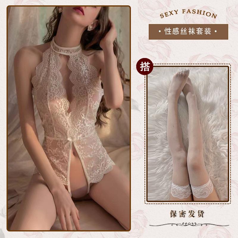 Sexy lingerie sexy teasing pajamas women open crotch lace seduction onesie free uniform suit