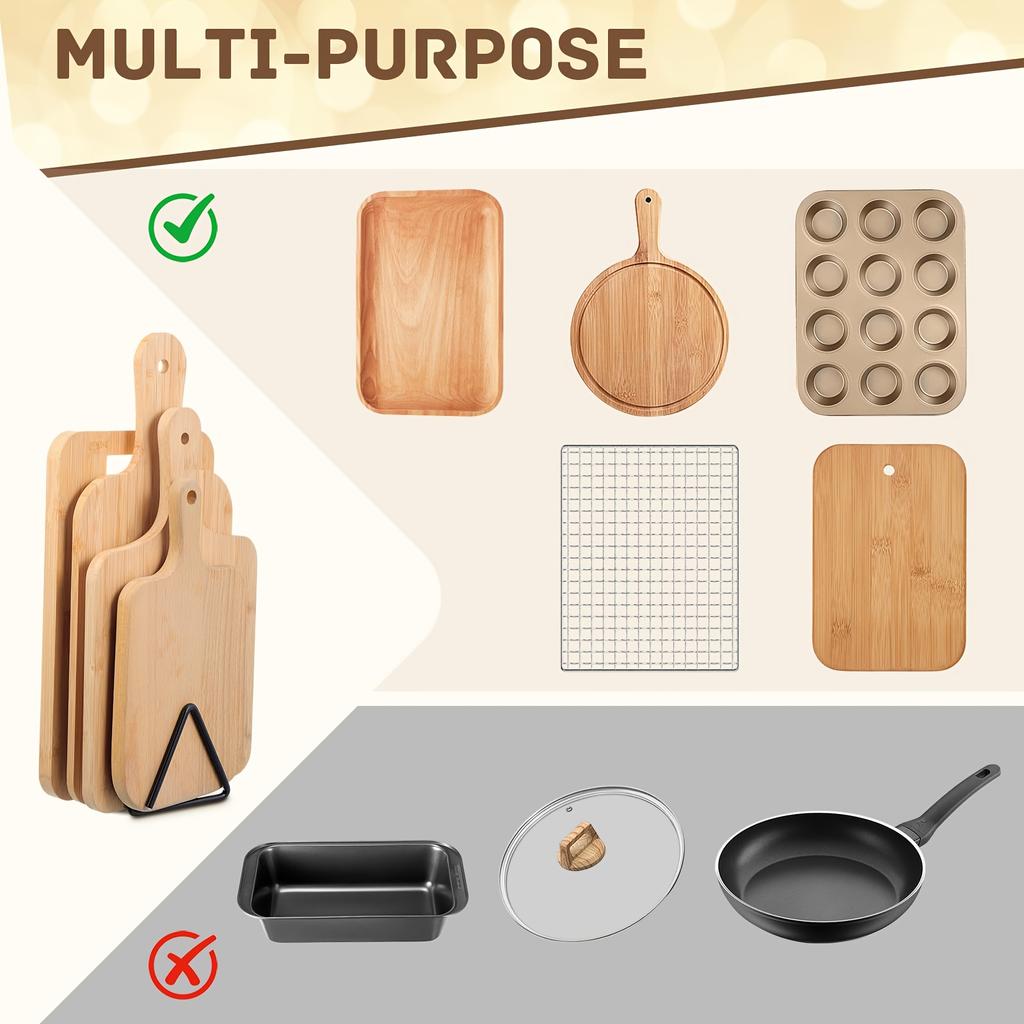 4-Slot Metal Cutting Board Storage Rack Divided Organizer for Kitchen Countertop Space Saving Holder