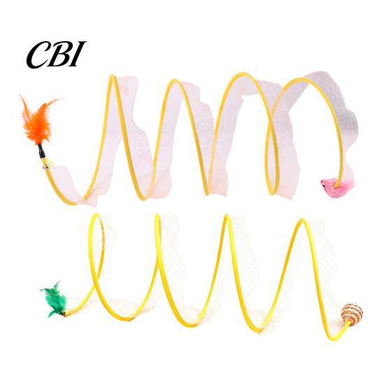 Cat Tunnel Toy S-Shape Toy, Foldable Wire Frame Play Tube for Indoor Cats, Hide And Seek Bendable Self-Play Hideout with Plush Mouse Interactive Toys