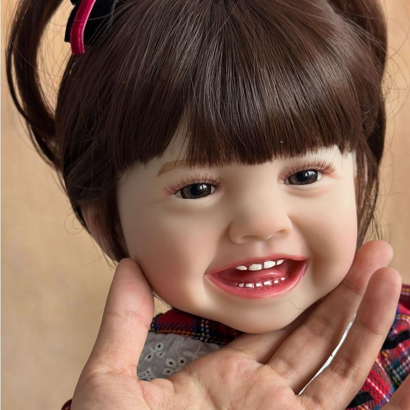 Păpușă renăscută Mila de 55 cm, finisată moale, complet din silicon, lavabilă, păpușă nou-născută drăguță, zâmbet fericit, simulare, păpuși pentru copii, jucării pentru casă de joacă
