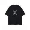 Vintage Chinese Ink Broken Dagger Vertical Text Print Tshirt Unisex Black Cotton Loose Oneck Casual Short Sleeve Graphic Tee