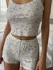 Europäischer & Amerikanischer Damen Spitzenbesatz Rippstrick Pyjama Set - Sexy Lässiges Camisole und Shorts Homewear