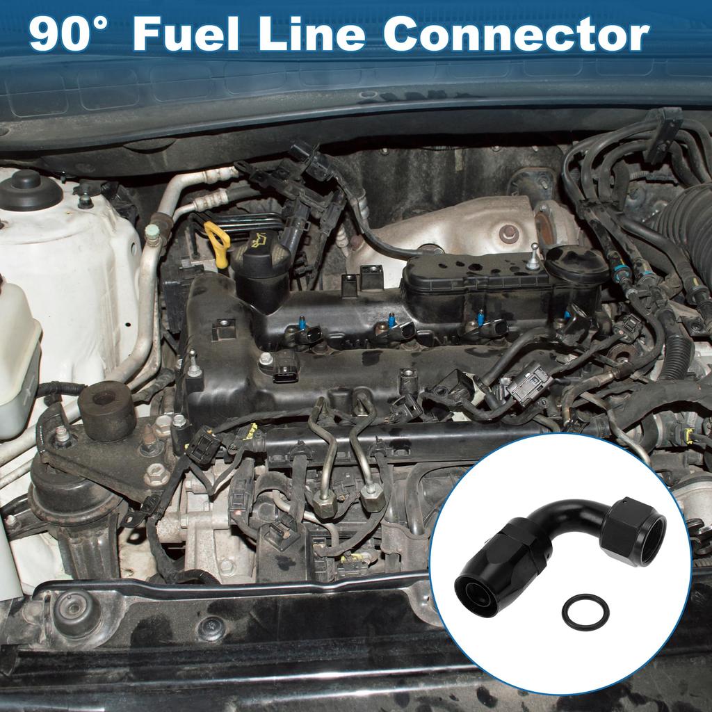 A ABSOPRO Female Flare Reducer Hose Fitting Adapter TF-1001-AN12 90° Fuel Line Connector Aluminum O Ring Black
