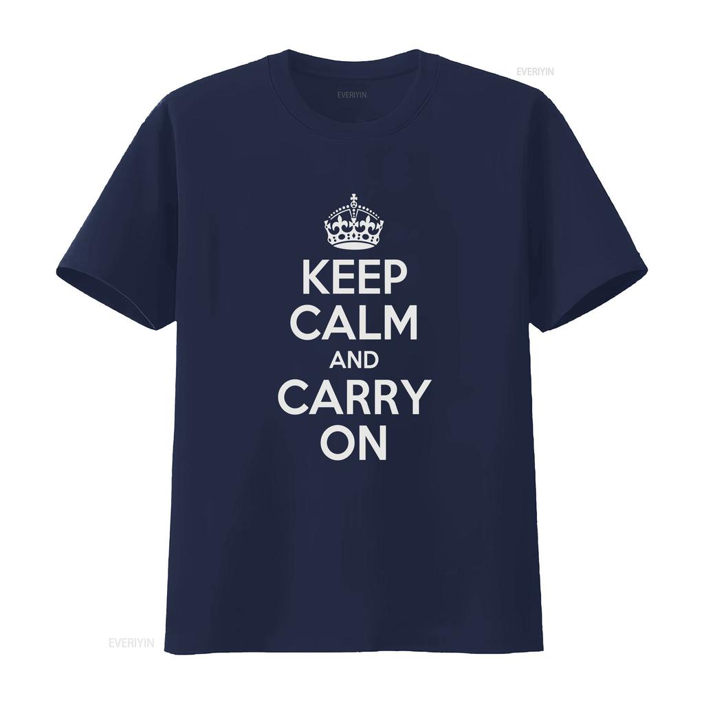 Keep Calm And Carry On T-shirt Dettato Britannico Rimani Forte Testo Vintage Lavato Leggermente Elastico Casual Abbigliamento Firmato Morbido