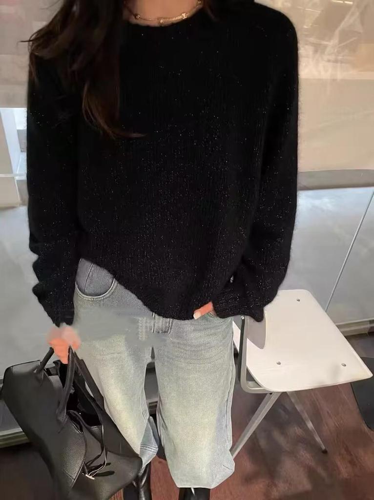Women's High-End European Style Red Pure Wool Sweater with Lurex - Autumn/Winter Collection, Loose & Thickened, Year of the Rat Design