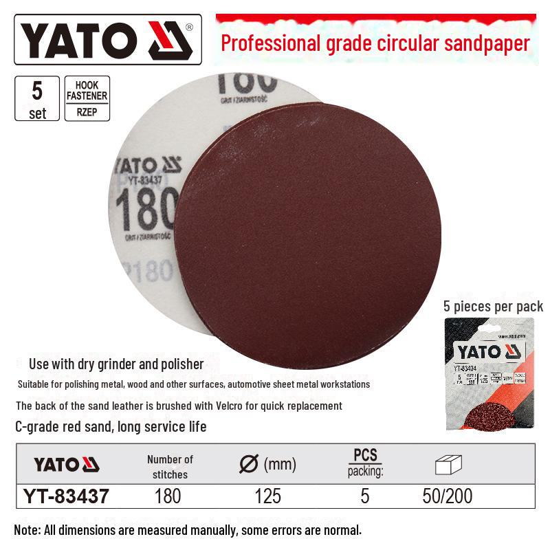YATO Self-Adhesive Circular Sandpaper for Angle Grinders and Pneumatic Polishers