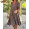 Women's Fashion Summer Spring Solid Color Print Short Sleeve V-Neck Casual Dresses