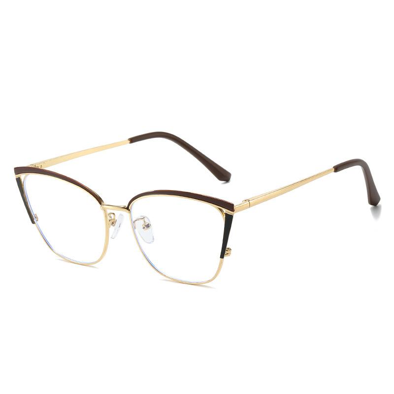 Trendy Glasses Frame Two-Color Flat Glasses Women'S Metal Anti-Blue Cat Glasses Frame Can Be Equipped With Myopia Glasses