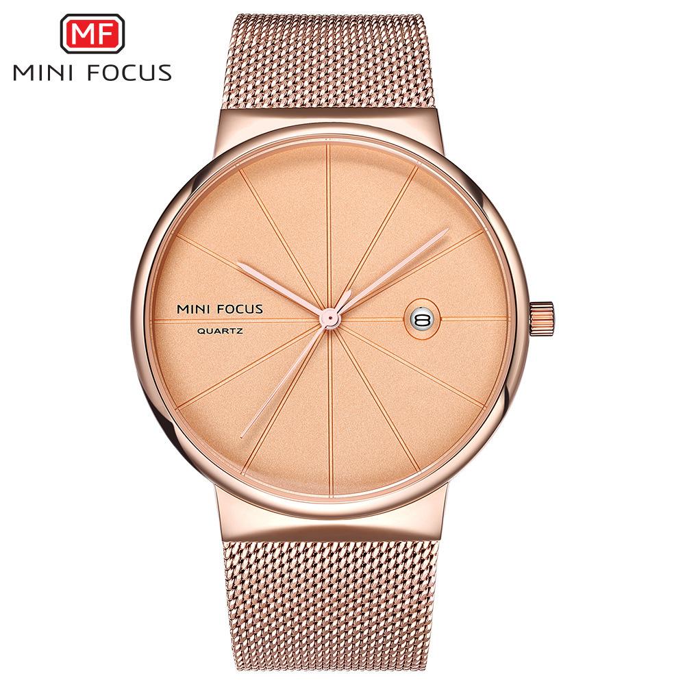 Mini Foci Ultra-Thin Watch Wrist Watches Japanese Movement Calendar Waterproof Stainless Steel Mesh Belt 0176G