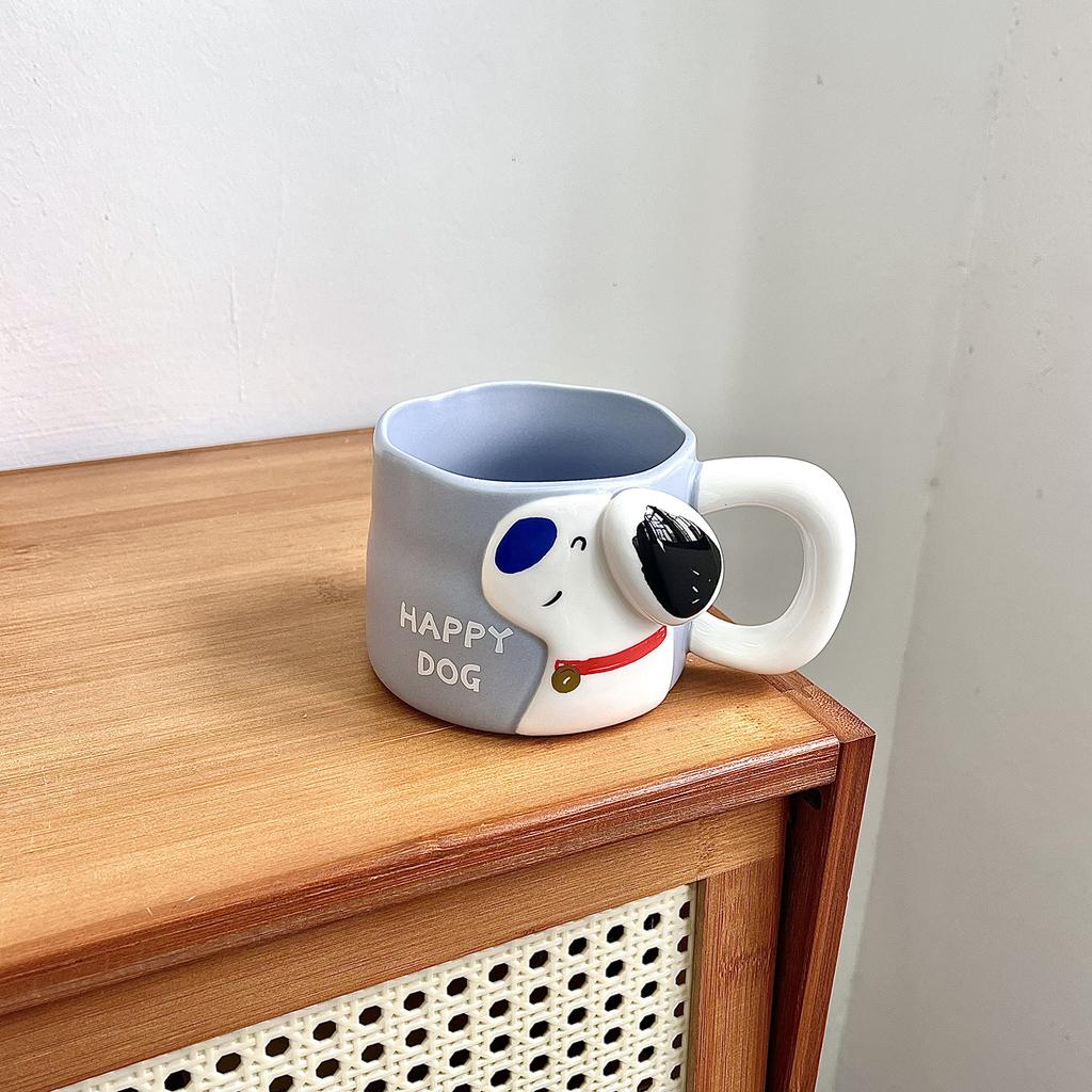 Niedlicher Relief Welpenbecher Große Kapazität Keramiktasse Paar Zuhause Wasserbecher Büro Kaffee Frühstückstasse