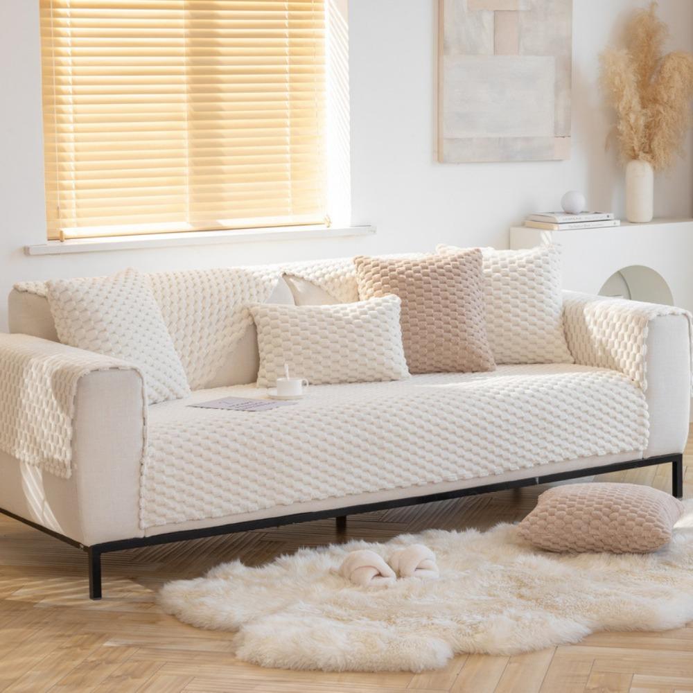 Winter Fluffy Solid Color Non Slip Sofa Cushion Universal Seat Pad 2022 New Cover for Leather Sofa