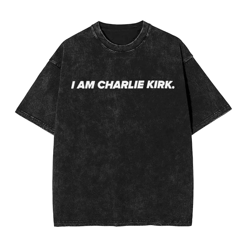 Herren You Cant Silence Us All I Am Charlie Kirk Ausgewaschen T-Shirts Sommer Kurzarm T-Shirts Rundhals Hip Hop Freizeit T-Shirt Sommer