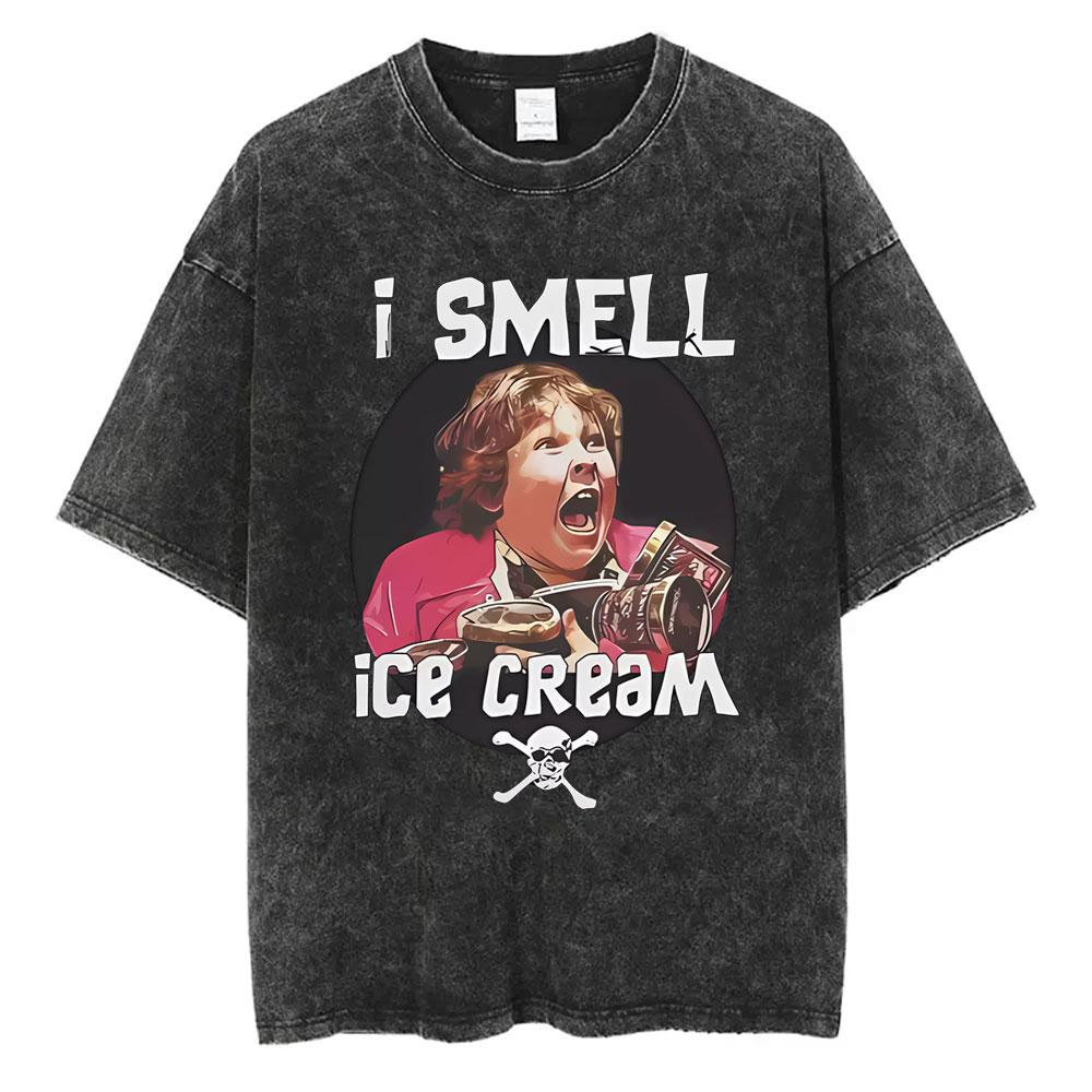 Funny I Smell Ice Cream Classic Movie The Goonies Never Say Die Vintage Washed T Shirt Skeleton Men s Casual Oversized Tshirt S