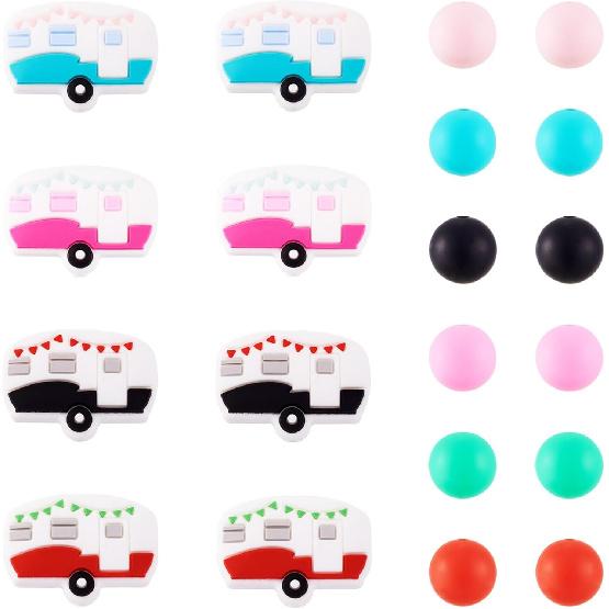 Fashewelry 68Pcs 12mm Silicone Beads Bulk Silicone Focal Bead Spacer Beads Campervan Rubber Round Beads for Jewelry Making Keychain Making Crafts DIY