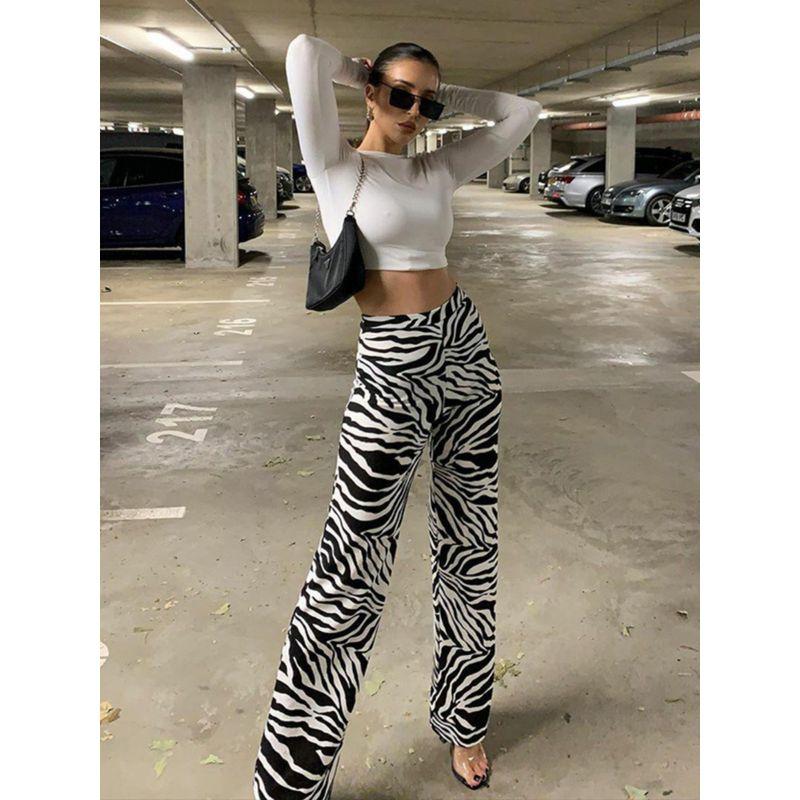 

Модный стиль Уличная мода Элегантный Весна, Осень и Зима Сексуальный Слим Зебра Полосы Повседневные Брюки Спортивные Брюки Женский Прилив Zebra Pattern S