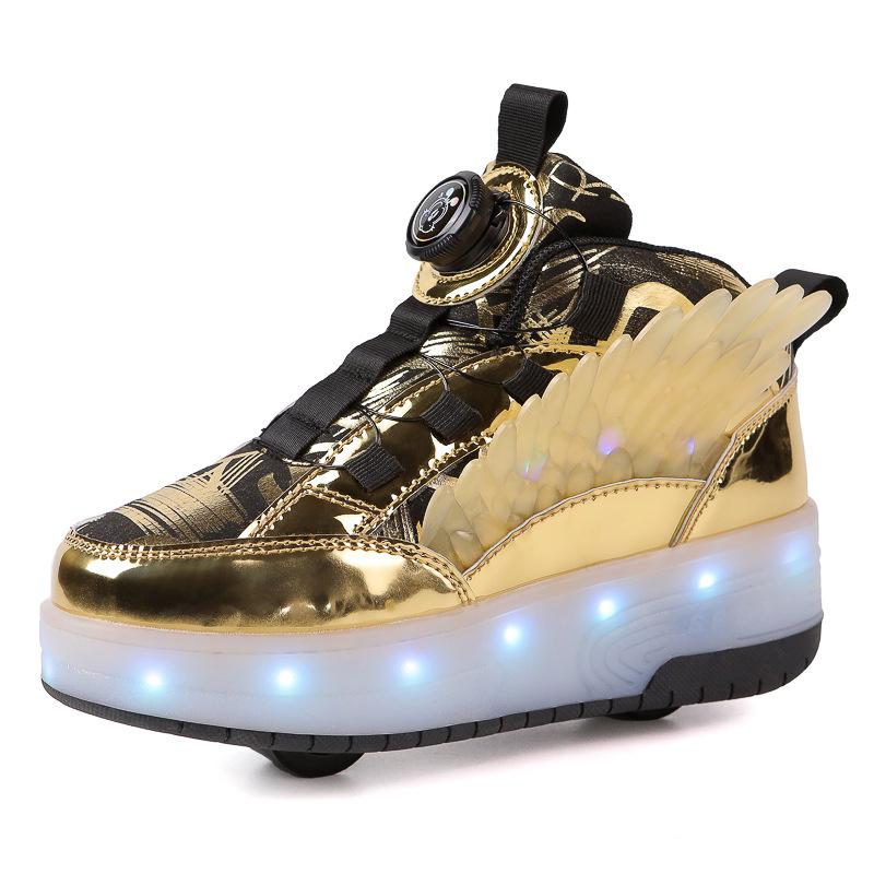 

809 children s runaway shoes LED double-wheel flashing light luminous shoes men and women students low-top wings rotating buckle roller skates 30