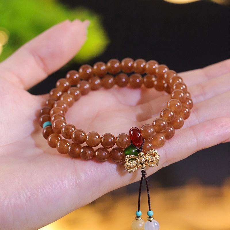 Helles Kaffe-Achat-Blumen-Fransen-Doppelschicht-Armband leichter Luxus High-End-Mode vielseitiges Armband neuer Schmuck