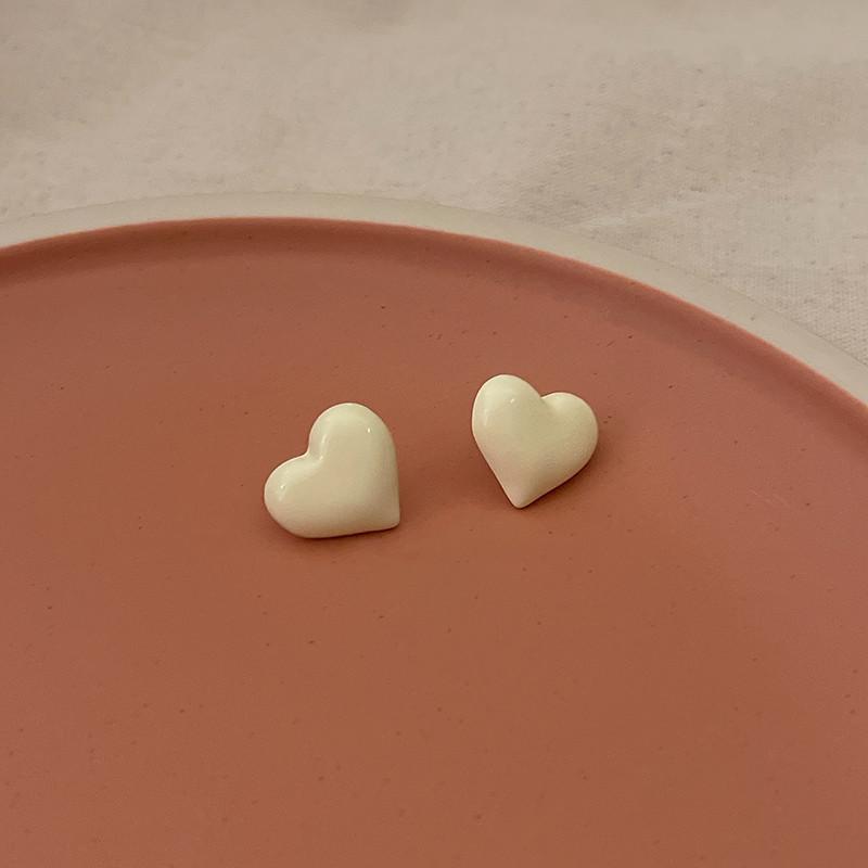 Charming Heart Earrings: Simple, Solid Color, Fresh & Sweet Design for Women