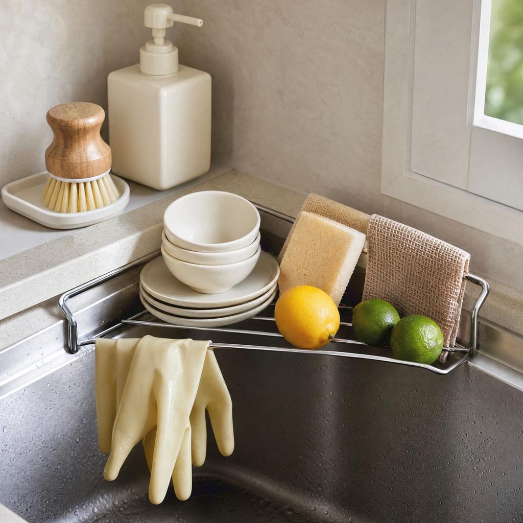 Stainless Corner Sink Storage Rack for Kitchen Organization