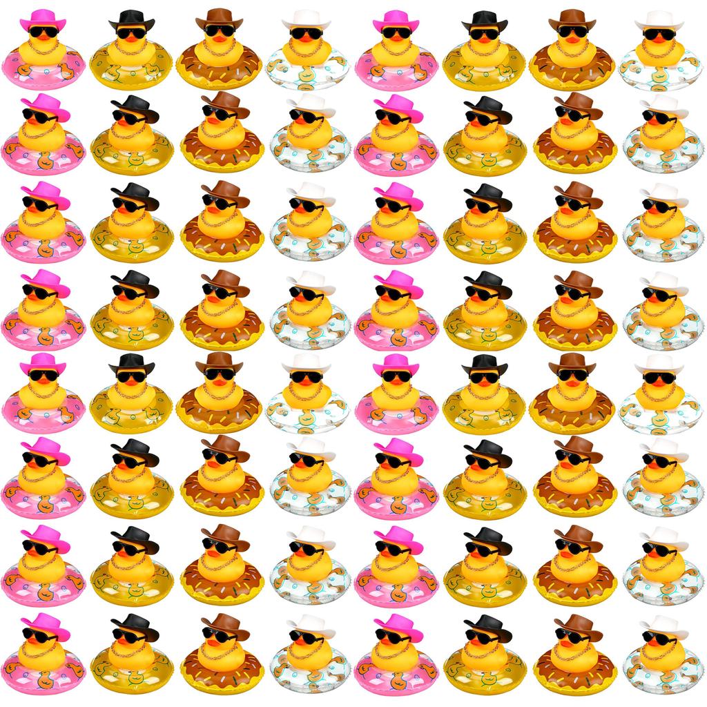 48Pcs Rubber Duck Cowboy Mini Yellow Duckies Ducks Toys With Cowboy Hat Sunglasses For Summer Birthday Gift Party Favor