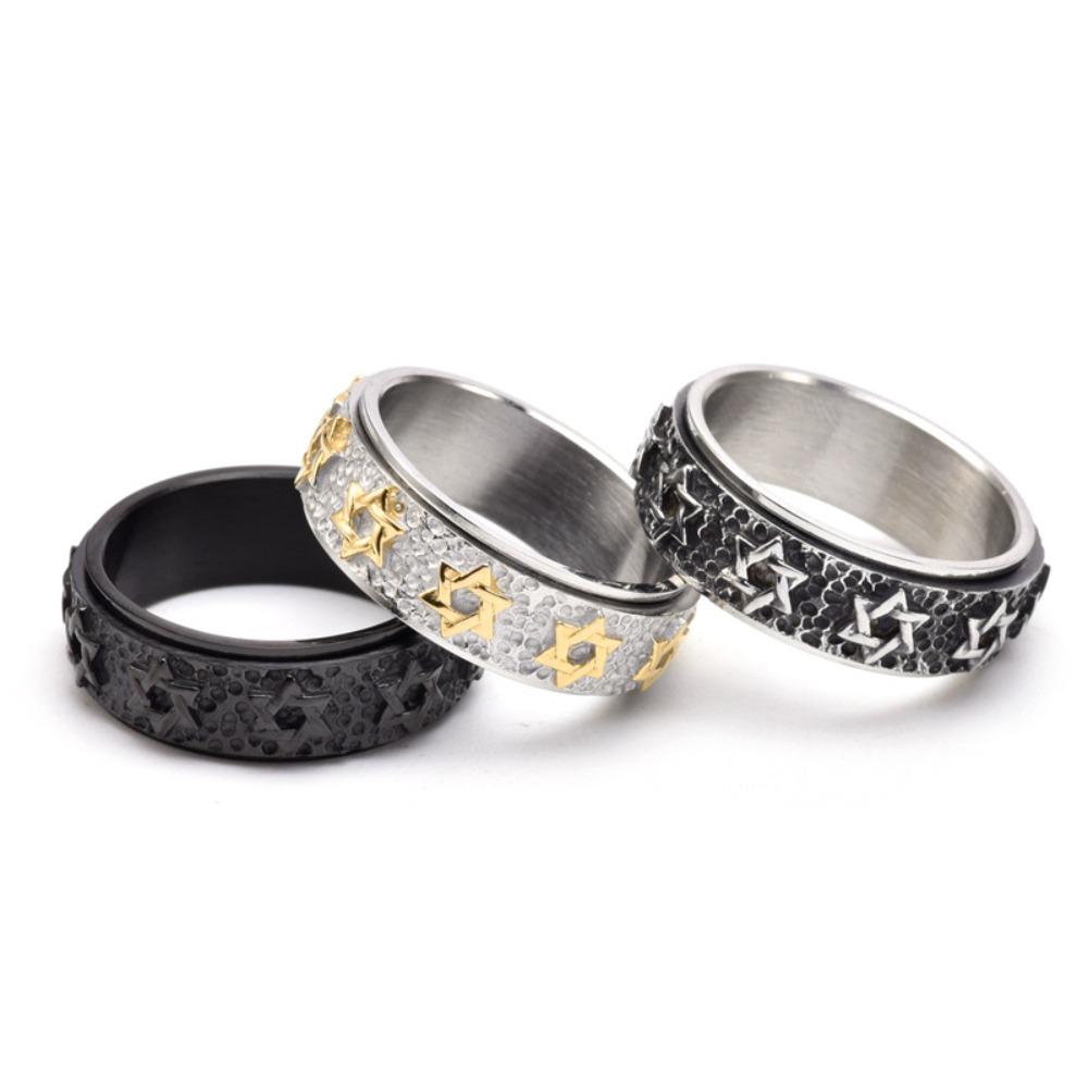 Vintage Titanium Steel Hexagram Rotating Ring Trendy Gothic Men Jewelry