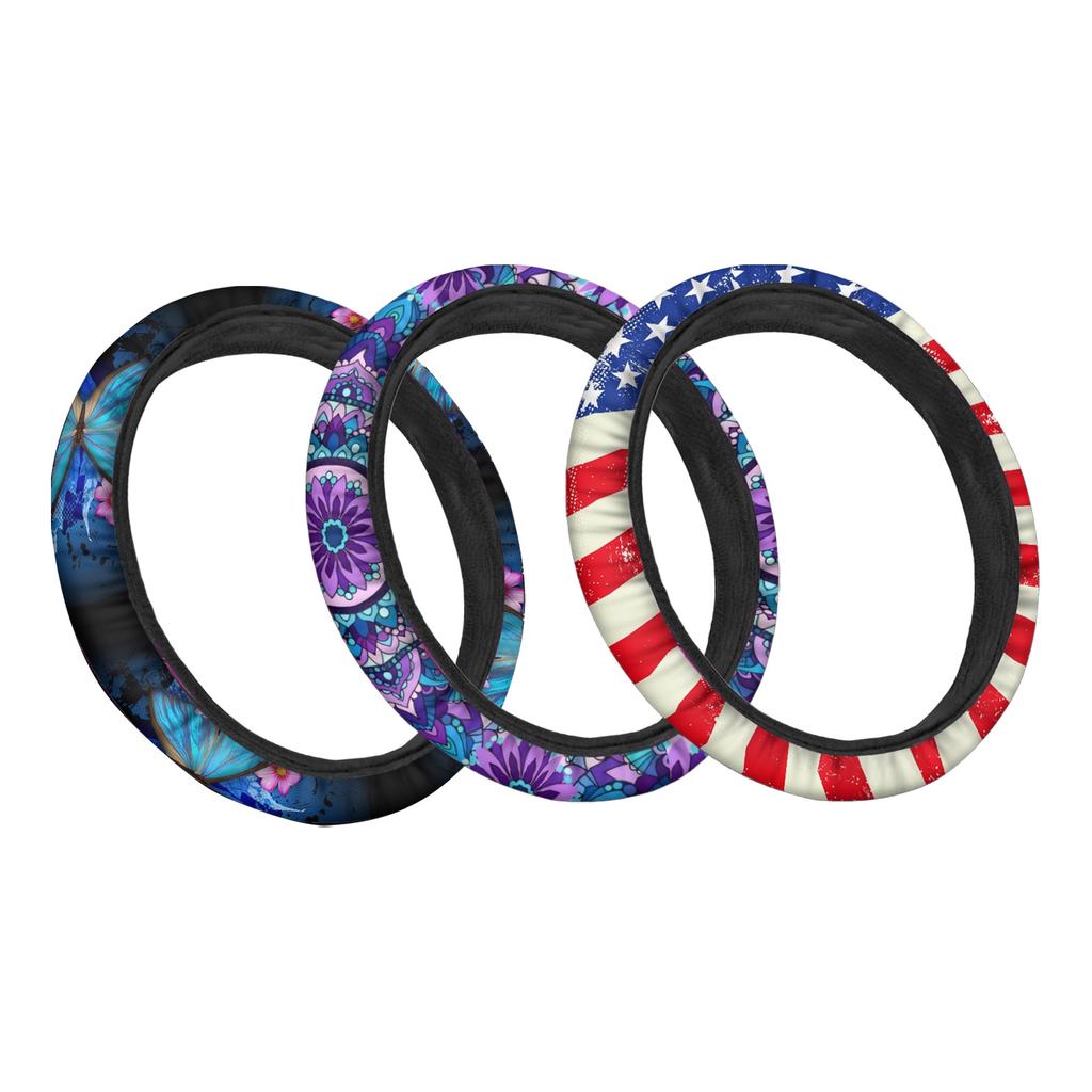 Bohemian Print Steering Wheel Cover Universal Fit for 36cm-39cm Diameter Car Steering Wheels Four Season Use