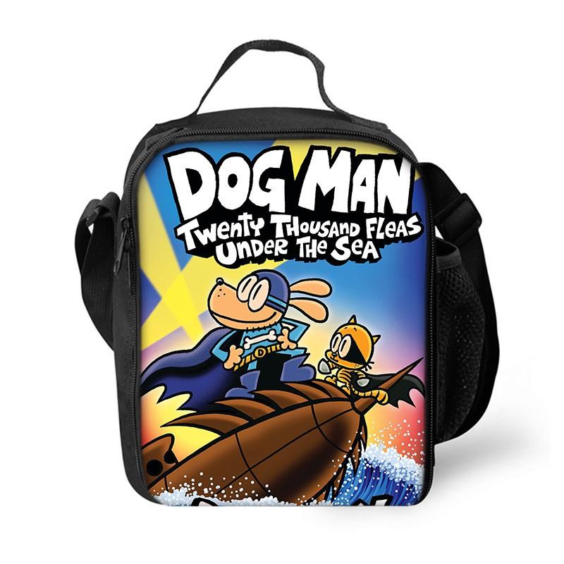 Dog Man Themed Lunch Bag Kids - PVC Insulated Crossbody Shoulder Street Style School Accessory