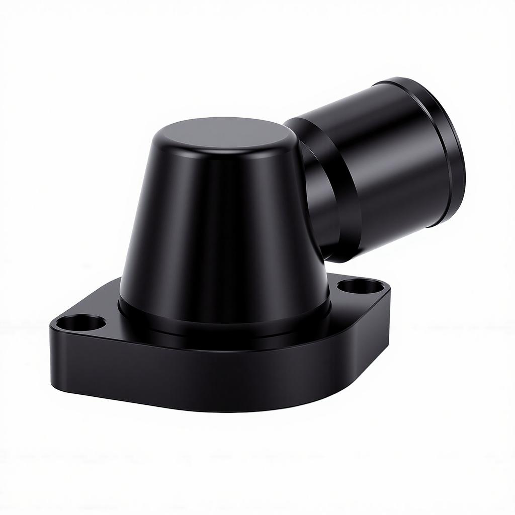 90 Degree Swivel Thermostat Housing Water Neck 1.5in Black Billet Aluminum Alloy Replacement for LS Engine