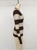 2026 Autumn Winter Slim-fit V-neck Stripe & Wave Pattern Long Sleeve Knit Sweater for Women