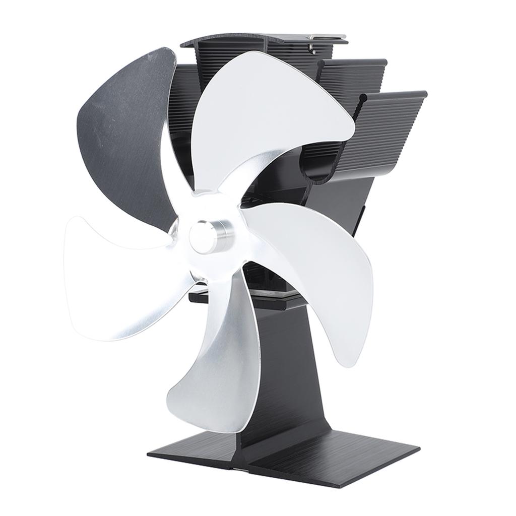 Heat Powered Stove Fan 5 Blade Aluminum Alloy Vertical Thermal Powered Fireplace Fan with