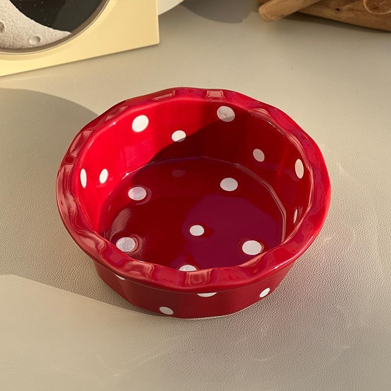 

Cute Girl Heart Breakfast Bowl Cerc Home Subfood Bowl with Polka Dot Lace Design for Yogurt Irregular ape Diware красный