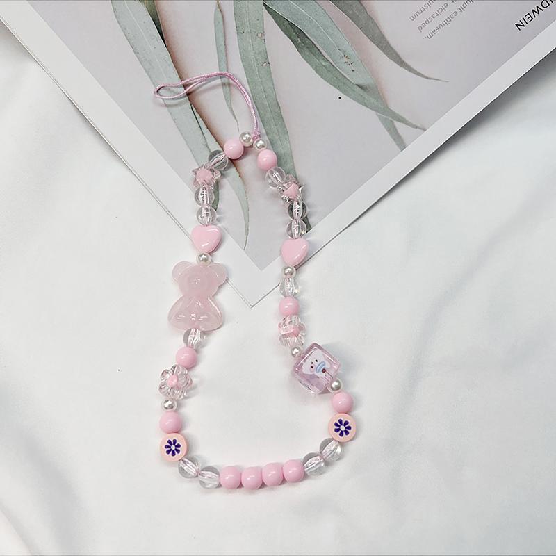 Mobile Phone Lanyard Handmade Beaded Bear Pendant Bow Pendant Anti-Lost Lanyard