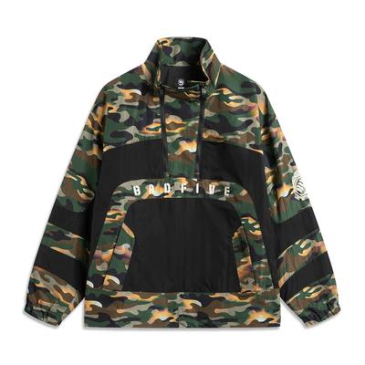 Comfortable Simple Stand Collar Pullover Loose Letter Color Block Jacket Men Jacket Jungle-Camouflage Black AFDV733-4