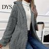 Casual Plush Jacket Fall Spring Women Hooded Loose Solid Color Long Lady Thick Coat Sleeves Single-breasted Cardigan Hoodie Sport Commuting Outerwear