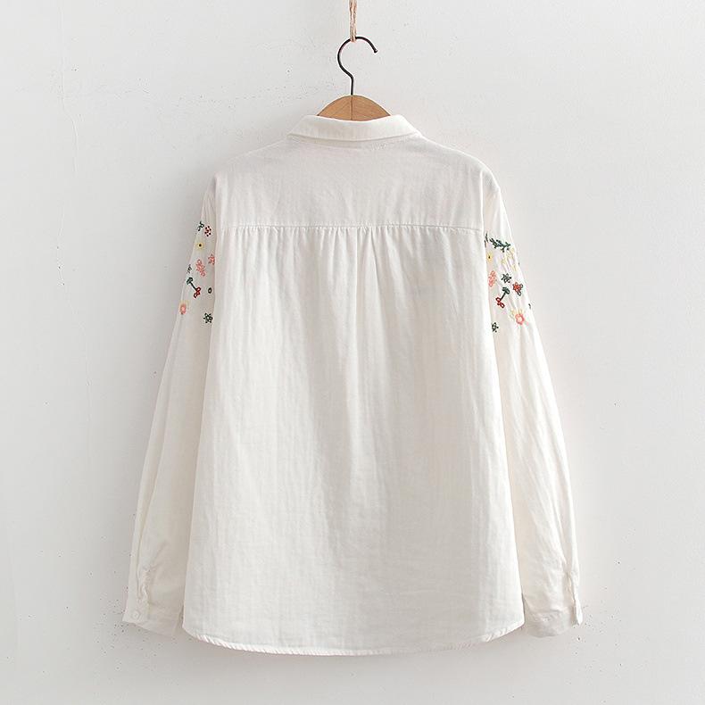 Spring Double Layer Yarn Embroidery Small Flower Bottom Shirt Blouse
