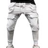 Sporty Men Solid Color Drawstring Multi-pockets Cargo Pants Ankle Tie Trousers